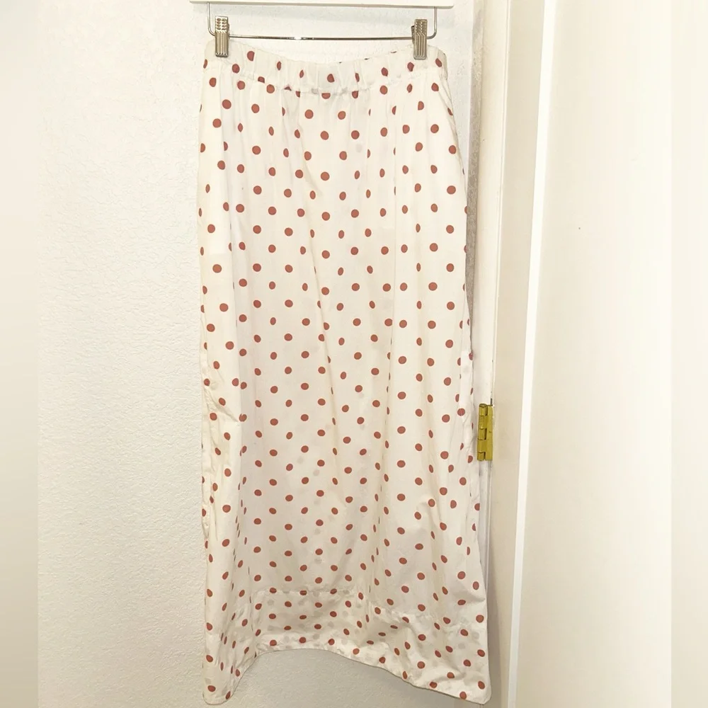 J. Crew White Pink Polka Dot Cotton Maxi Skirt Pockets Side Slit Size M - Picture 2 of 13